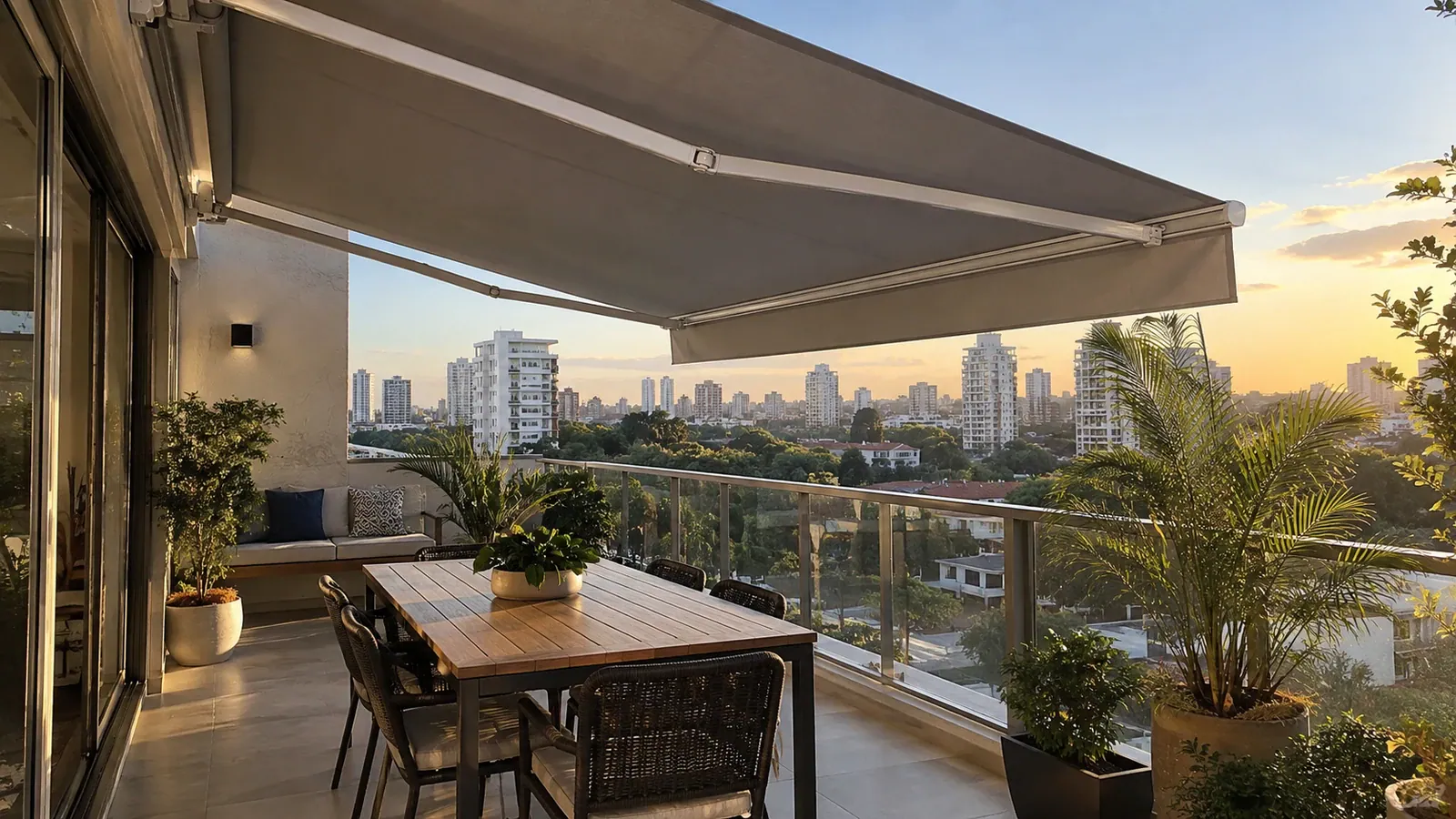 Toldo articulado sobre área externa